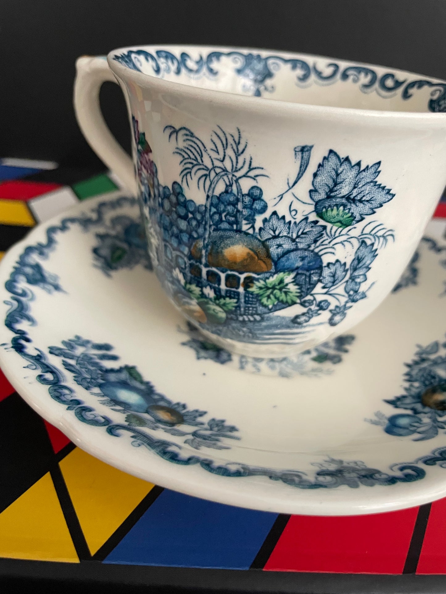 Mason’s Fruitbasket blue tea cup and saucer