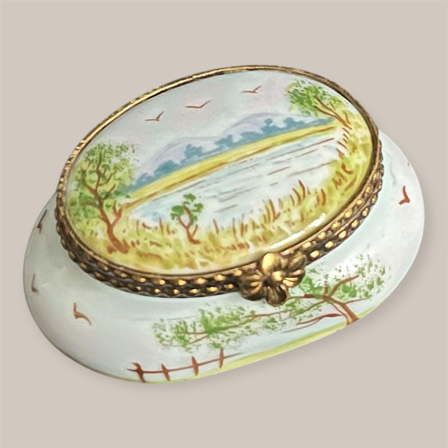 Lovely Limoges porcelain trincketbox nature lake view