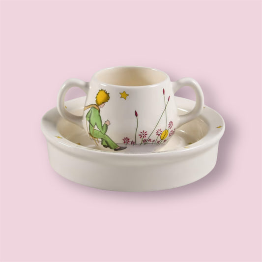 Le petit prince Gien faience set porridge & 2 handles beaker