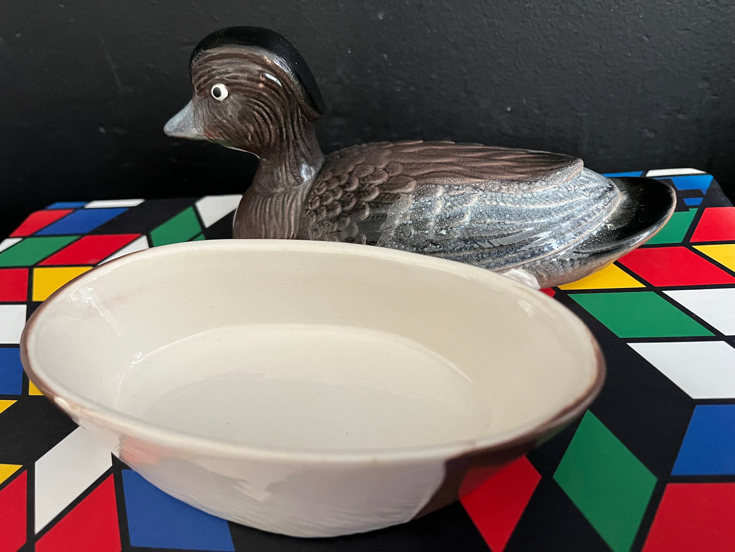 Small majolica duck tureen Michel Caugant France