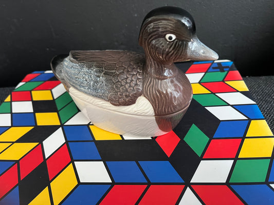 Small majolica duck tureen Michel Caugant France