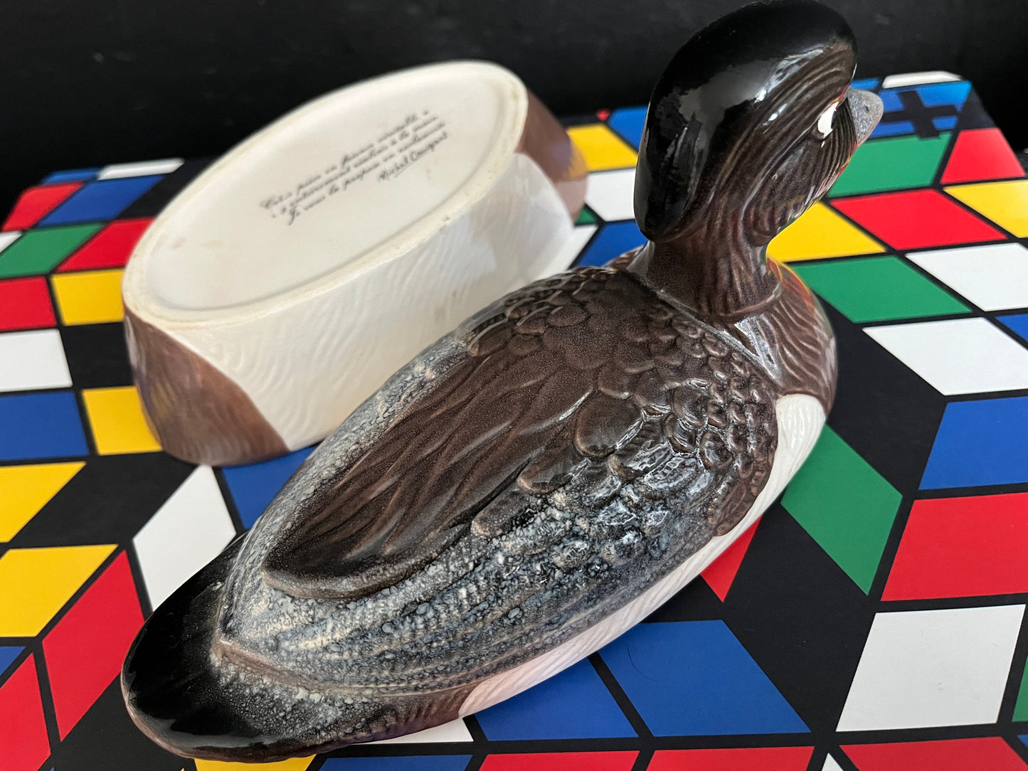 Small majolica duck tureen Michel Caugant France