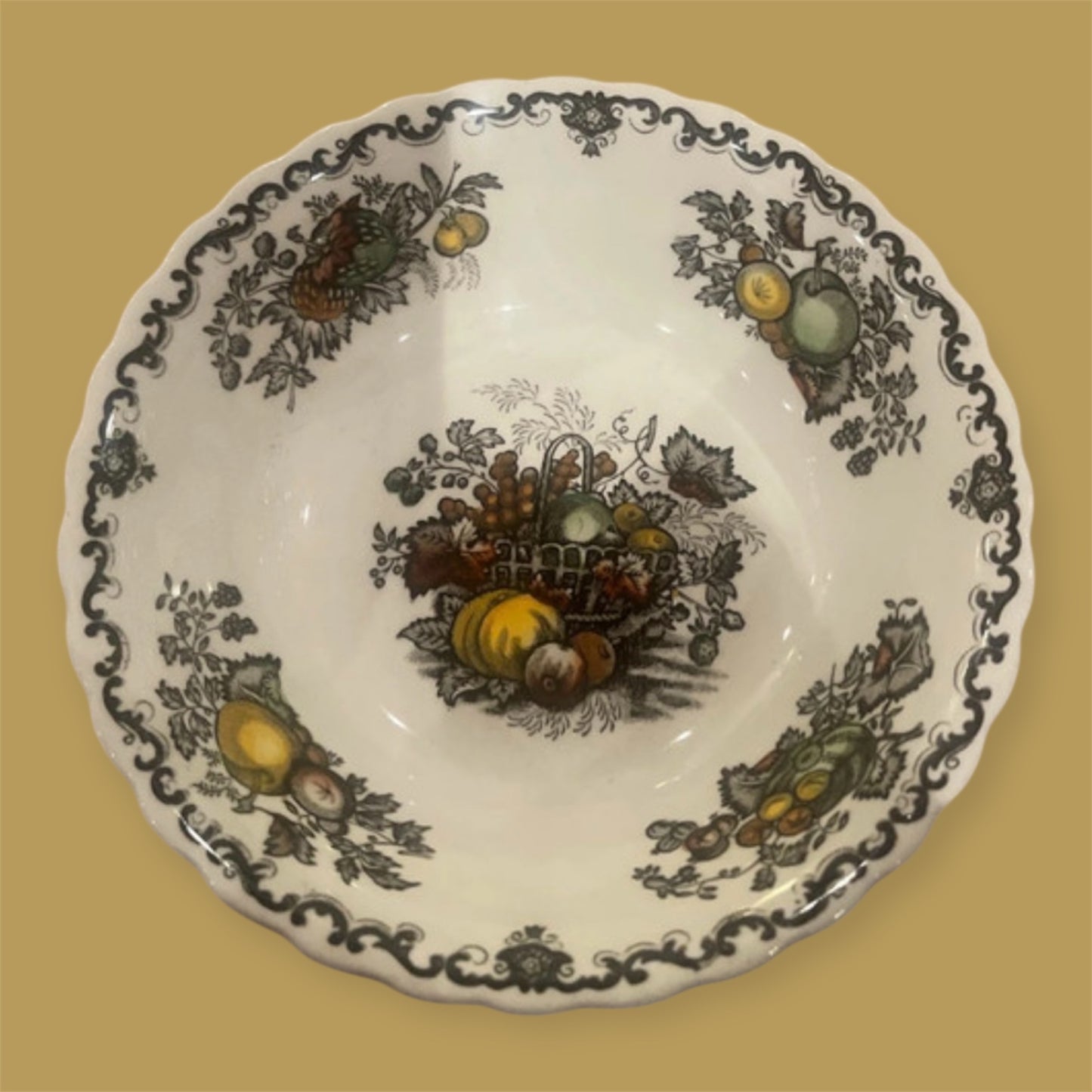 Mason’s patent ironstone England fruitbasket green cereal bowl