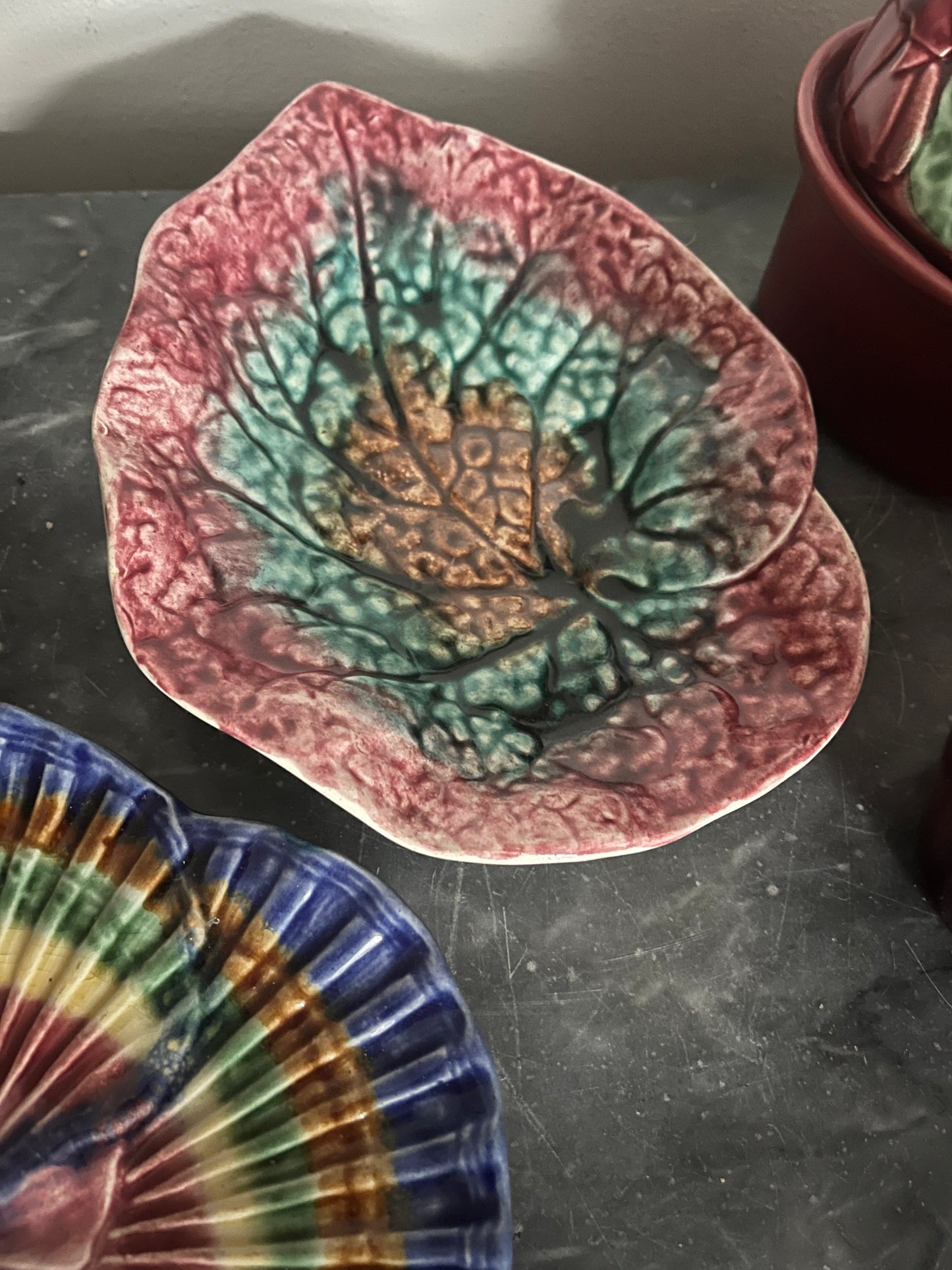 Victorian Majolica Begonia Leaf Platter c1880