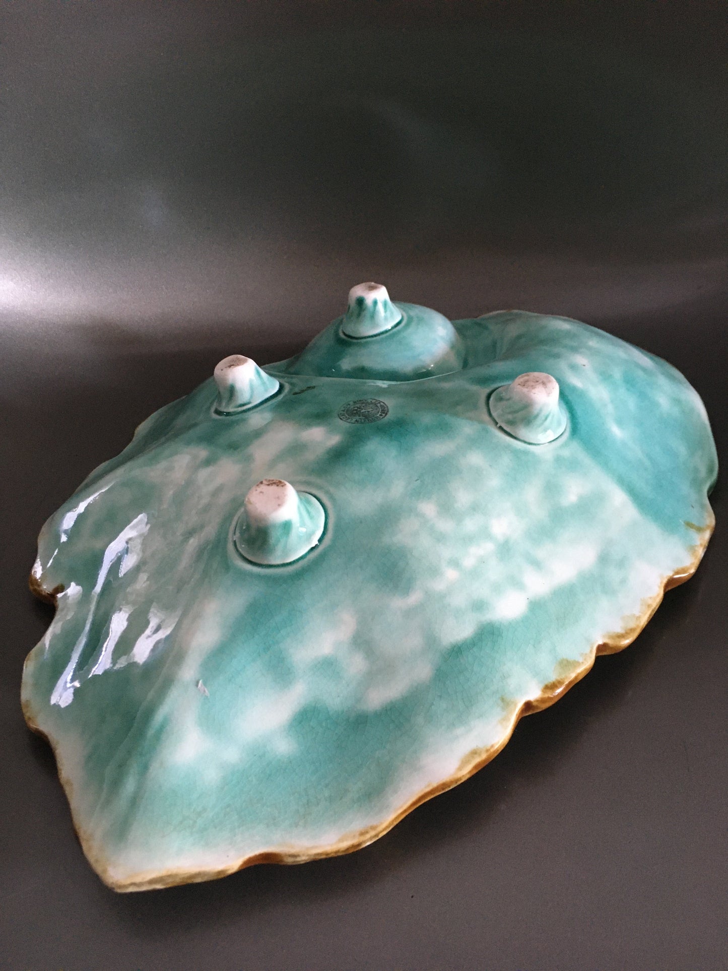 Majolica strawberry server from Nimy France Art Nouveau