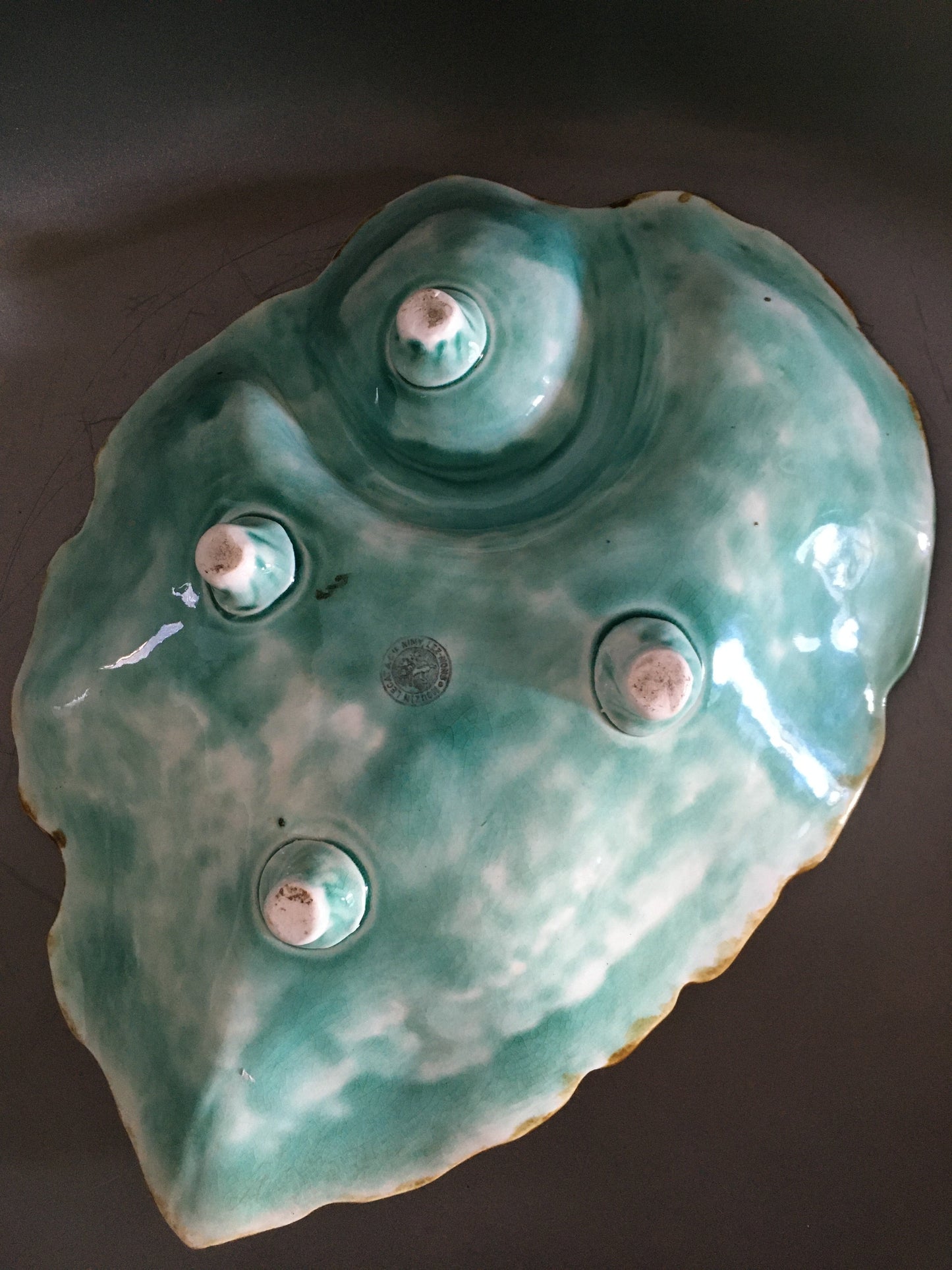 Majolica strawberry server from Nimy France Art Nouveau