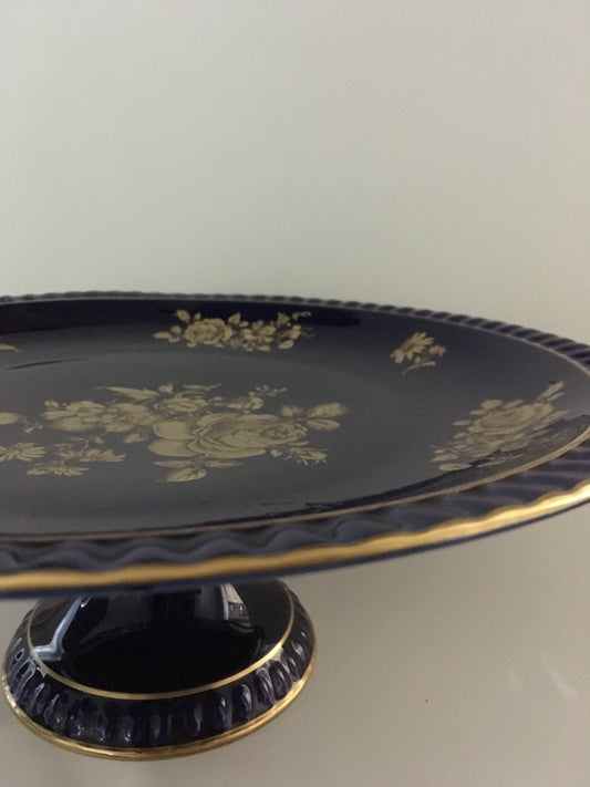 Kobalt with gold handpainted cake stand Bareuther Germany