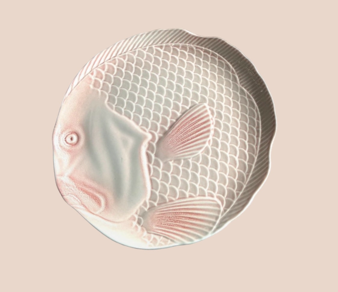 French antique pink fish plates