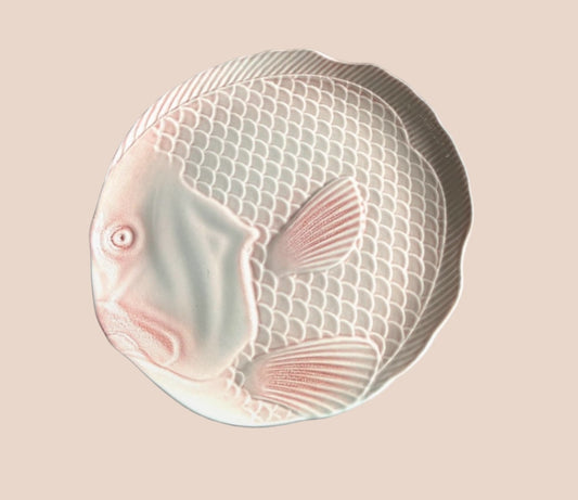 French antique pink fish plates
