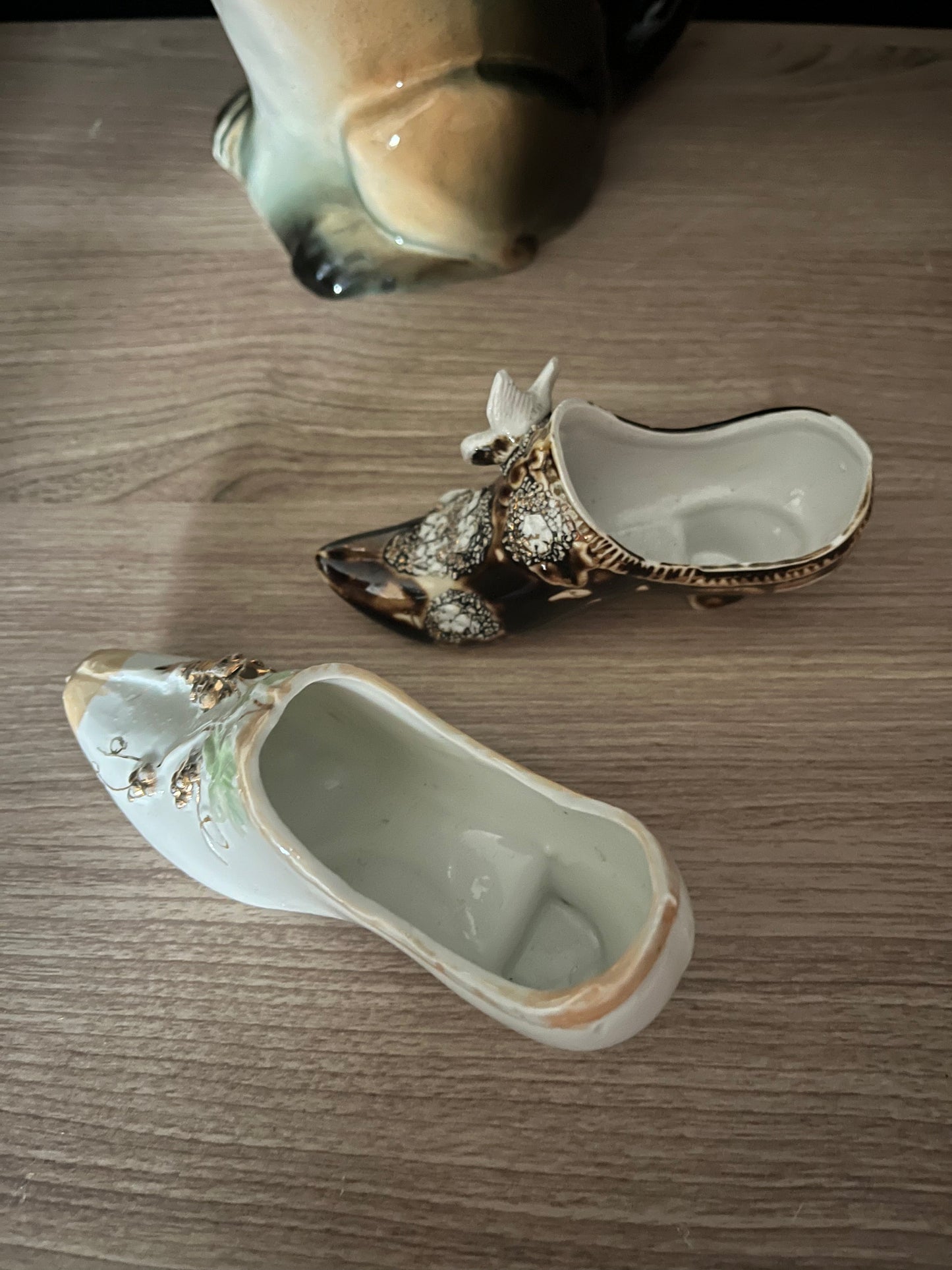 Set of 2 antique porcelain shoes