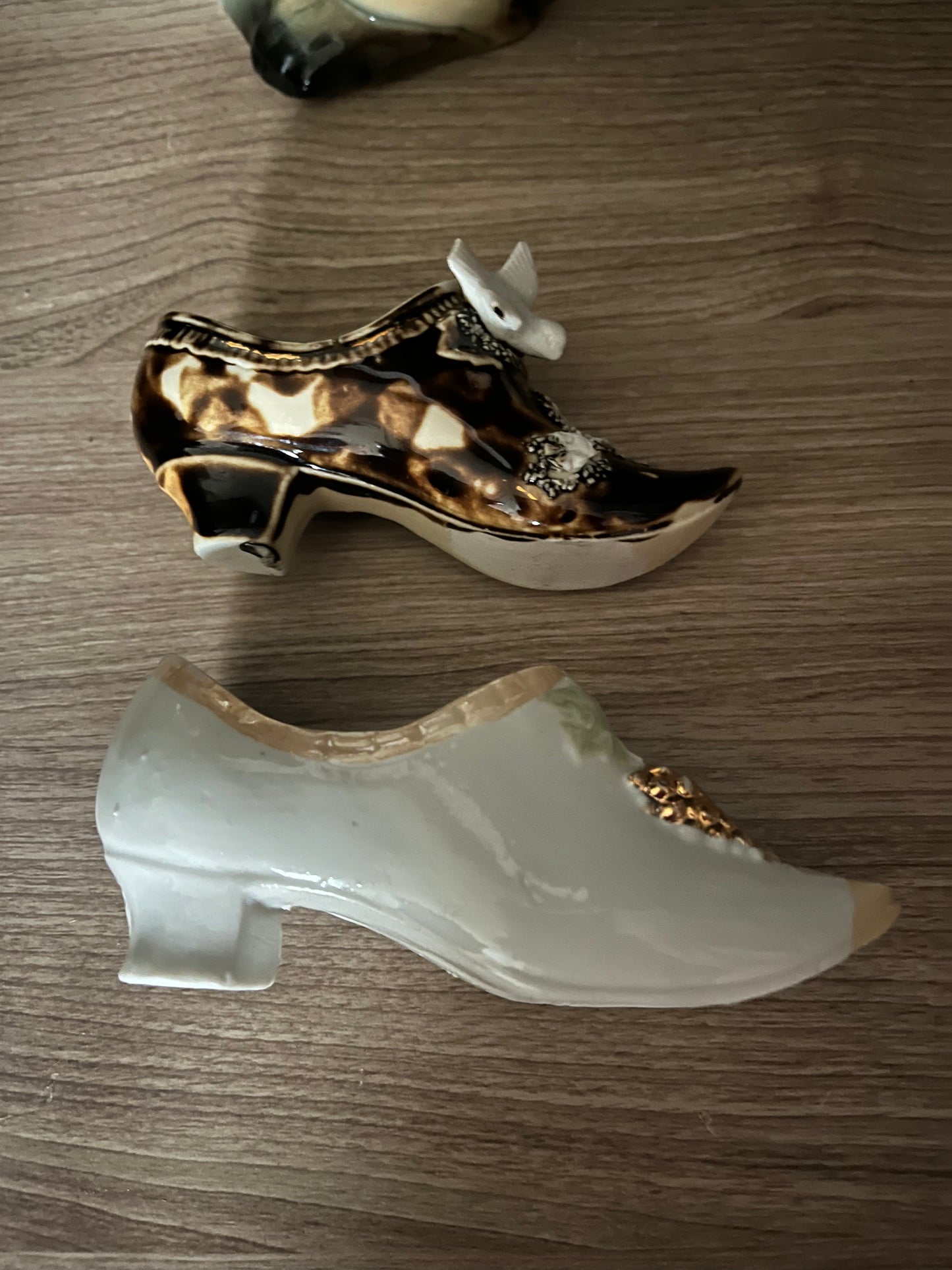 Set of 2 antique porcelain shoes