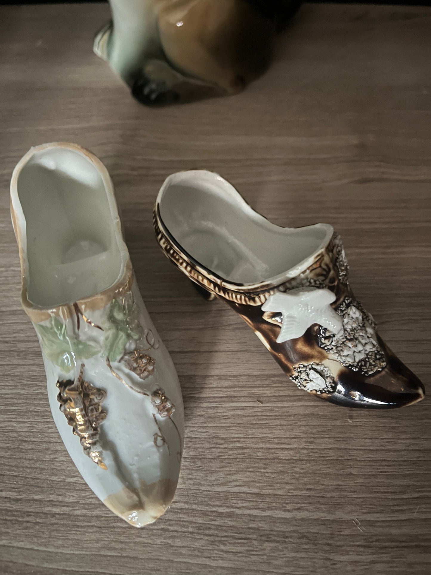 Set of 2 antique porcelain shoes