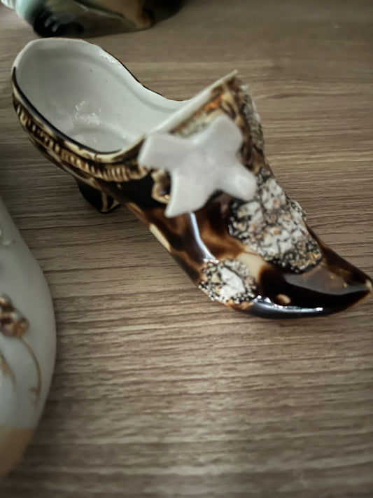 Set of 2 antique porcelain shoes