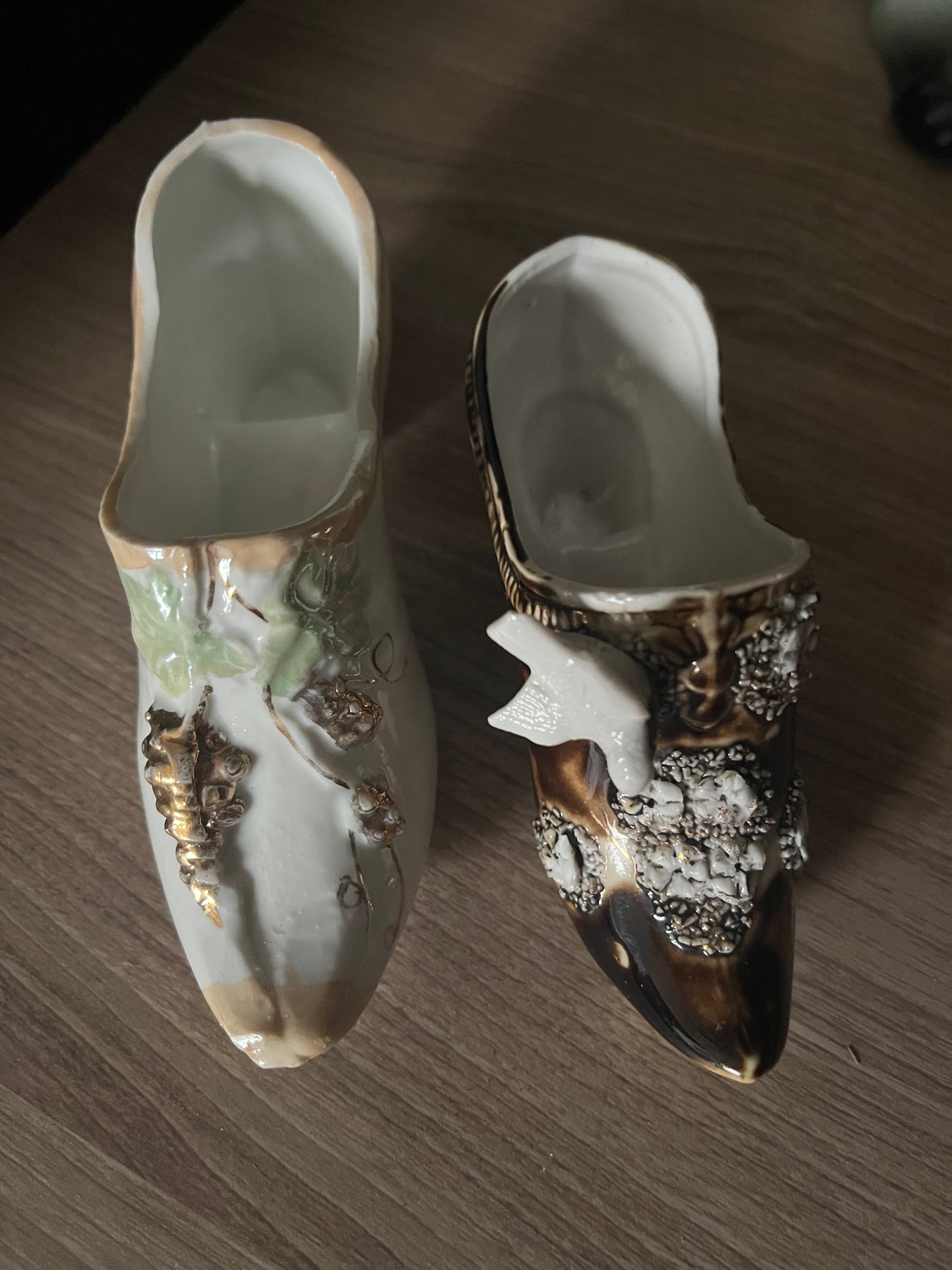 Set of 2 antique porcelain shoes