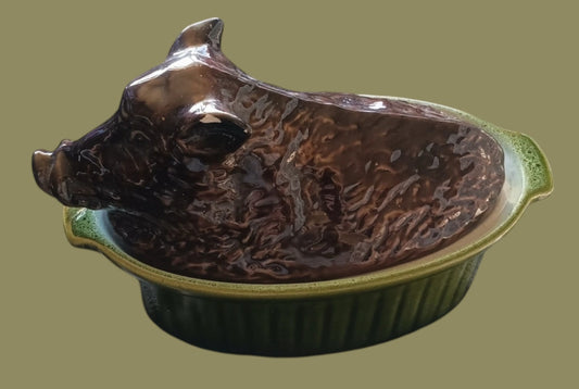 Antique french majolica wild boar tureen