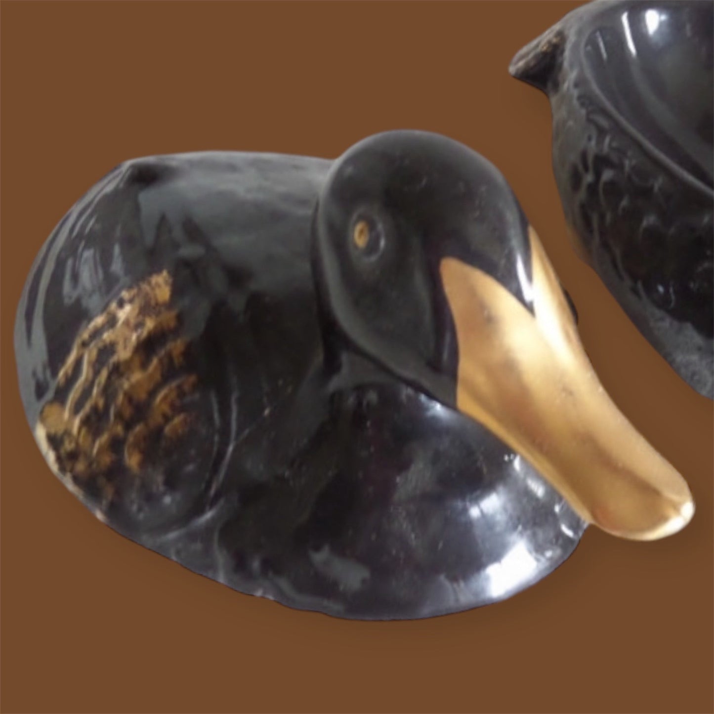 Michel Caugant black and golden vintage faience tureen