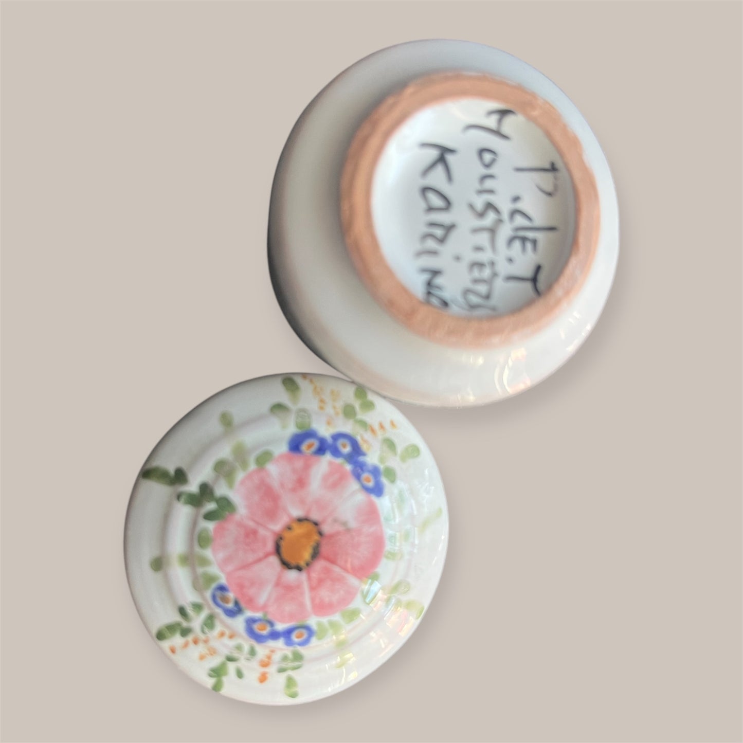 Moustiers french porcelain trincket box handpainted floral decor signed