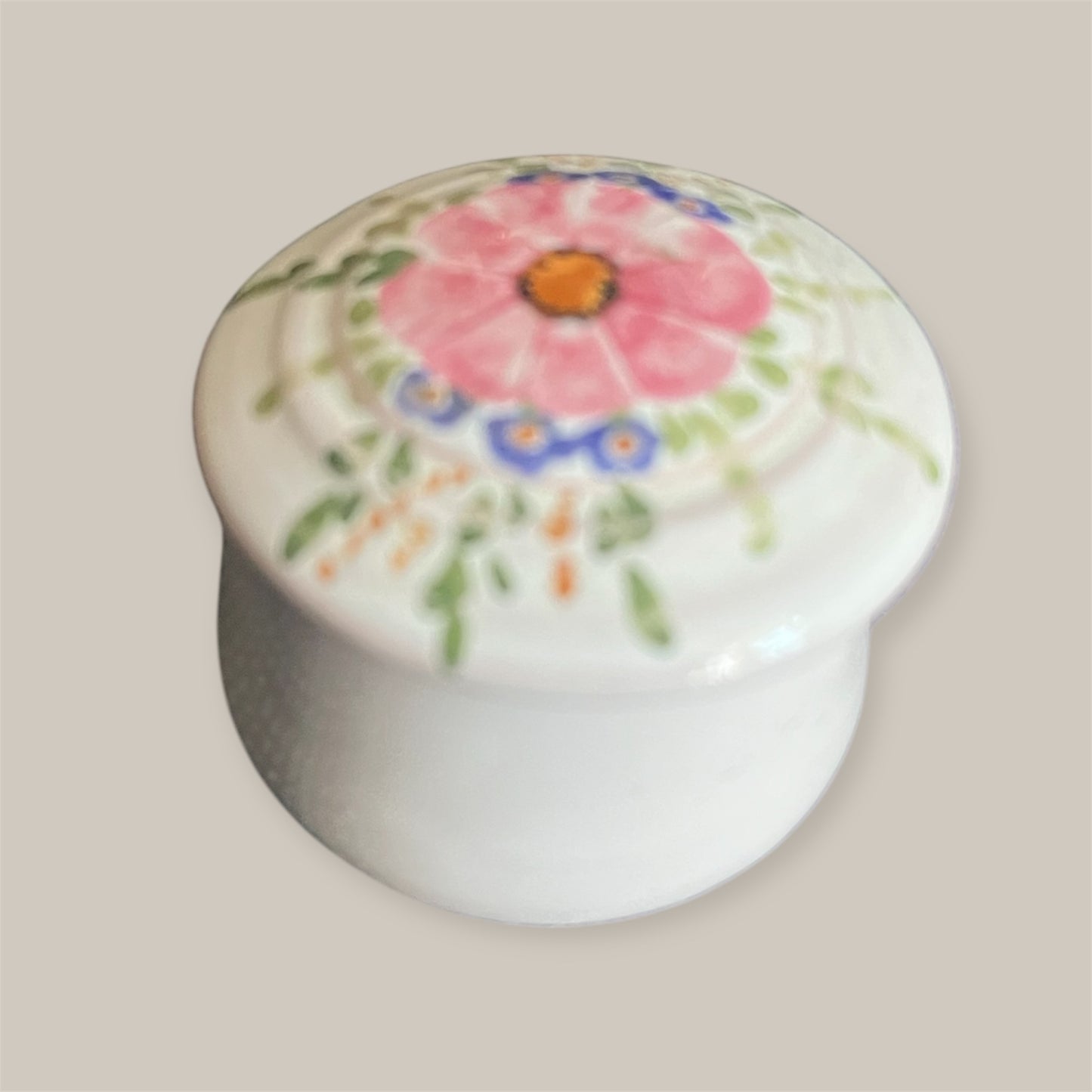 Moustiers french porcelain trincket box handpainted floral decor signed