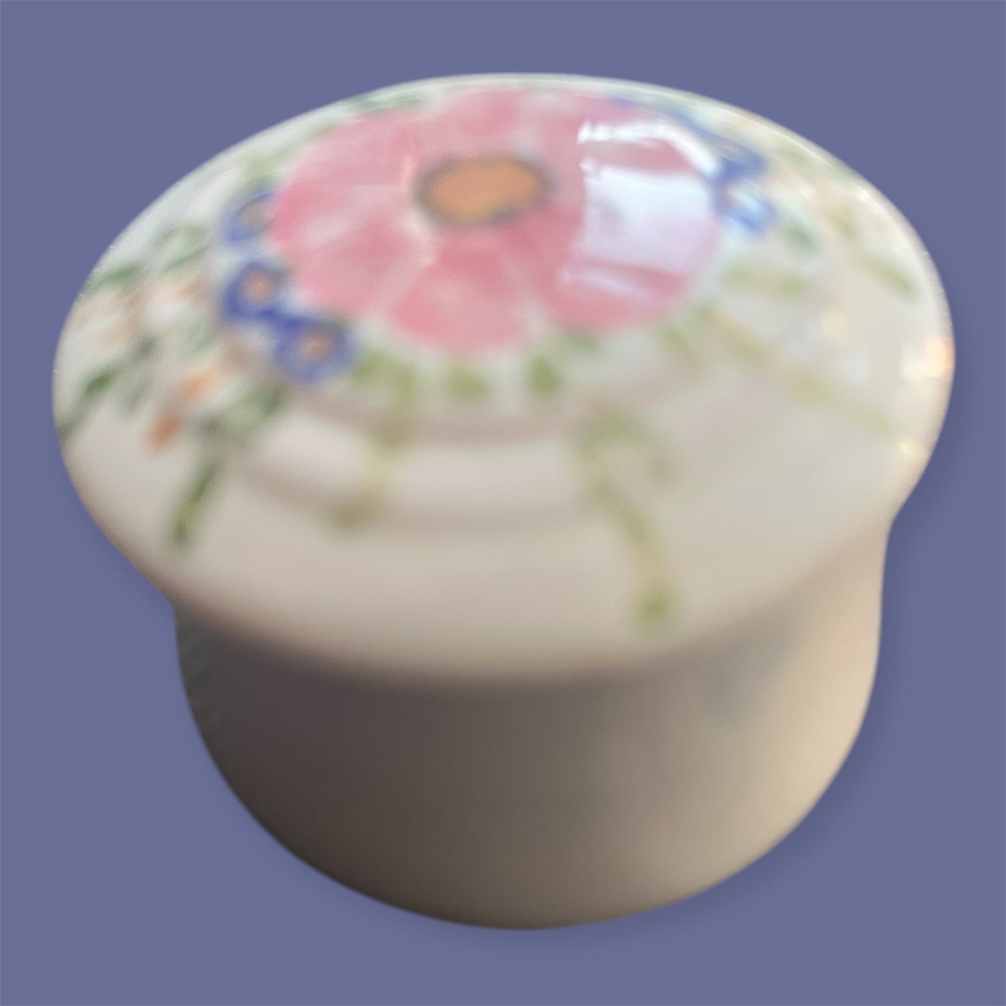Moustiers french porcelain trincket box handpainted floral decor signed