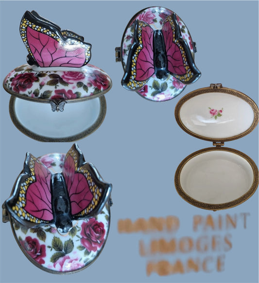 Lovely Limoges floral trincketbox butterfly