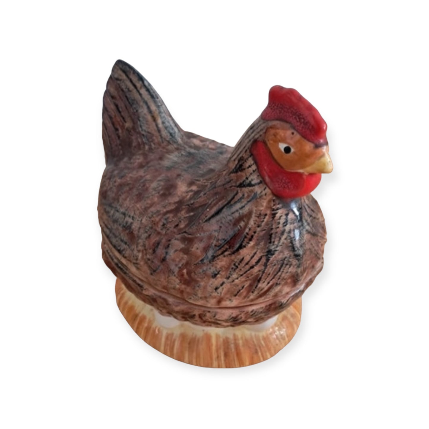 Caugant chicken on egg basket