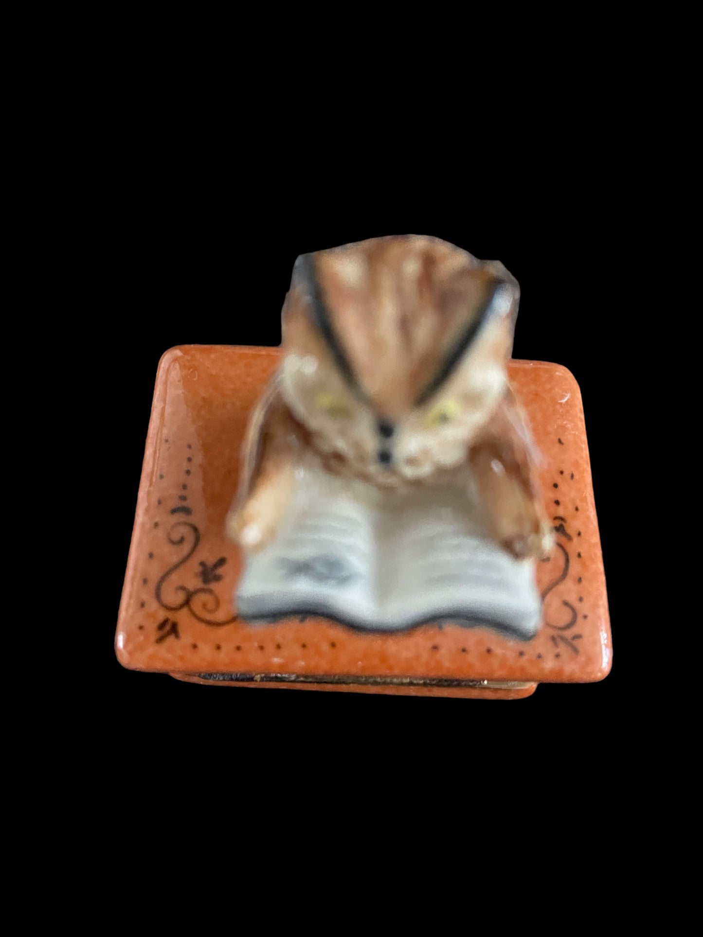 Trincketbox Limoges Owl reading book