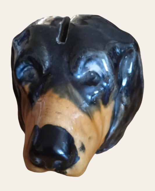 Antique French coin bank dog head