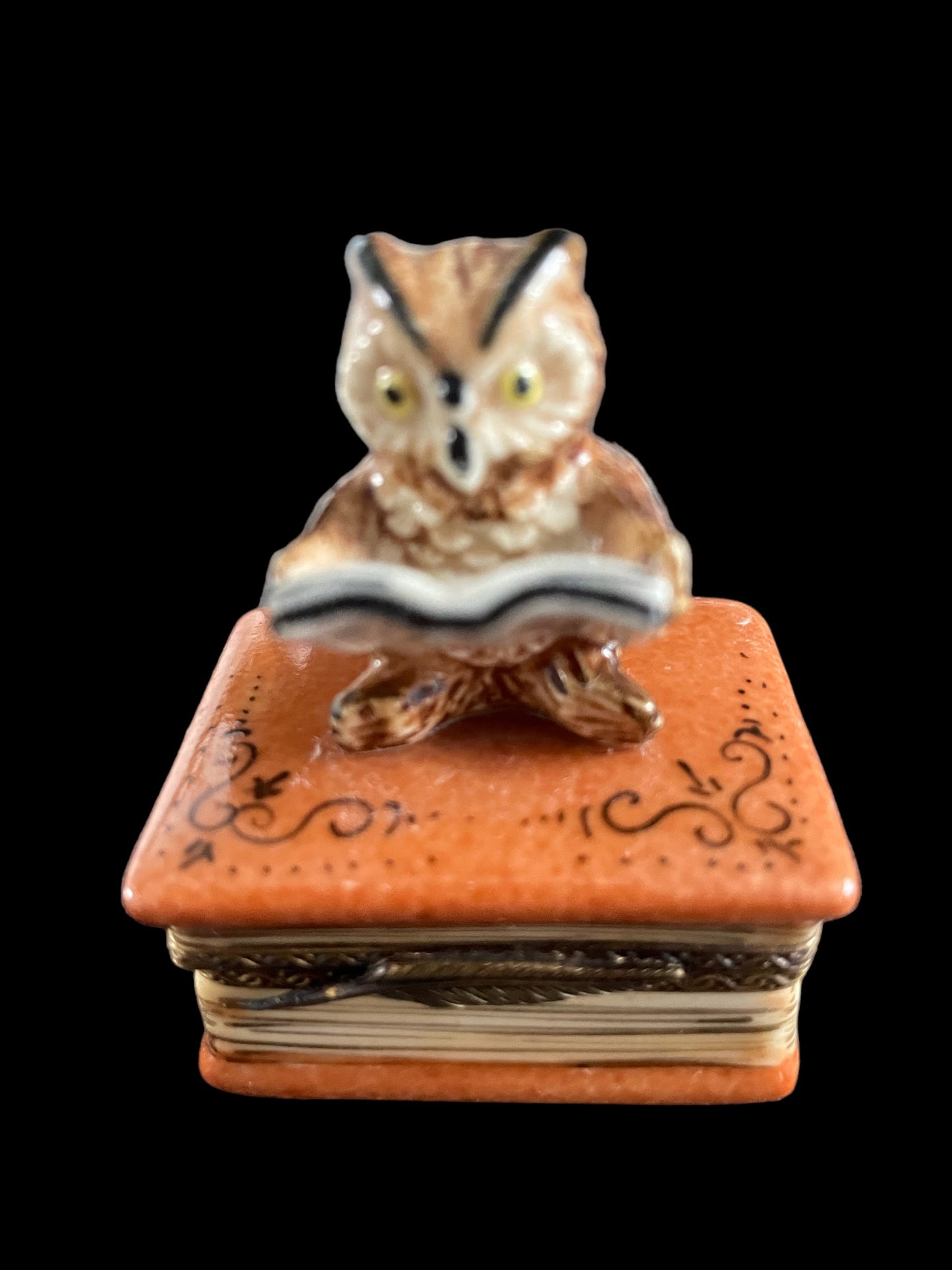 Trincketbox Limoges Owl reading book