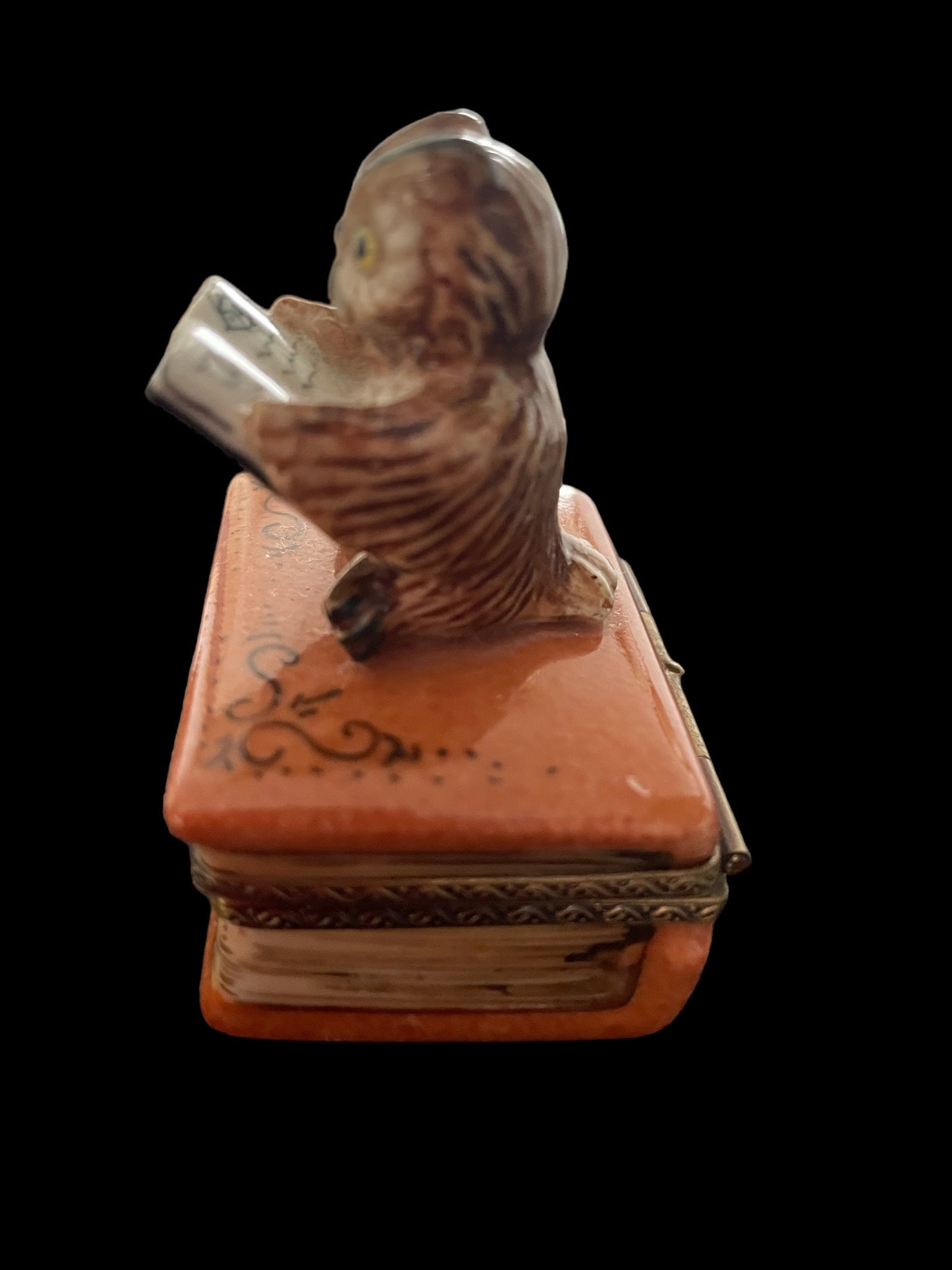 Trincketbox Limoges Owl reading book