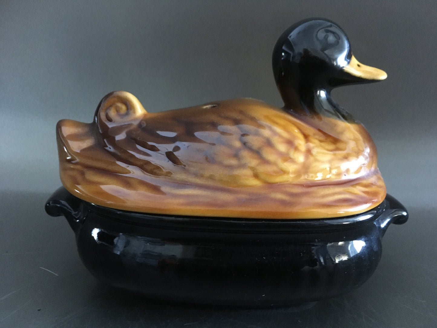 antique majolica terrine duck