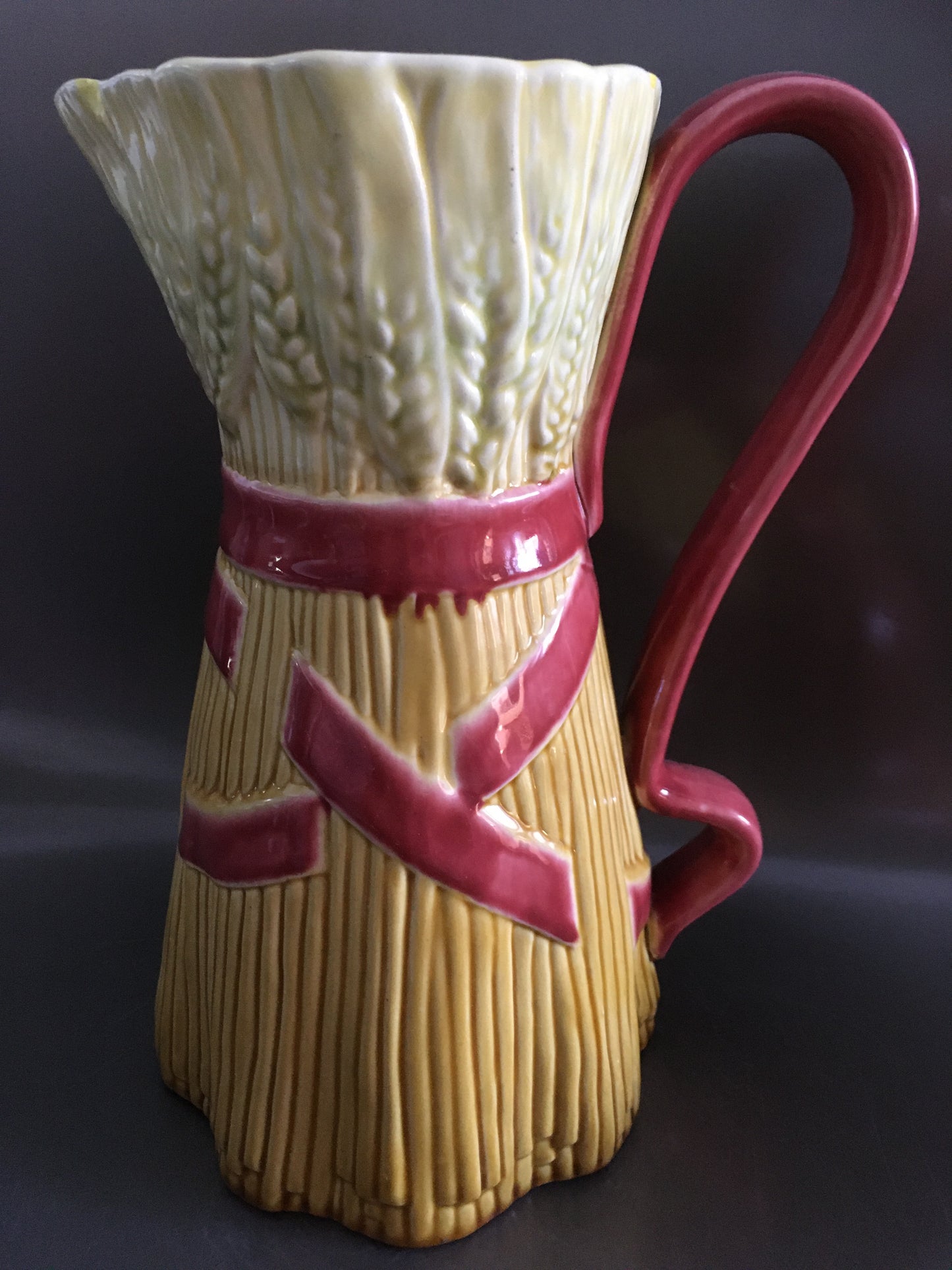 vintage majolica pitcher grain Bordallo Pinheiro