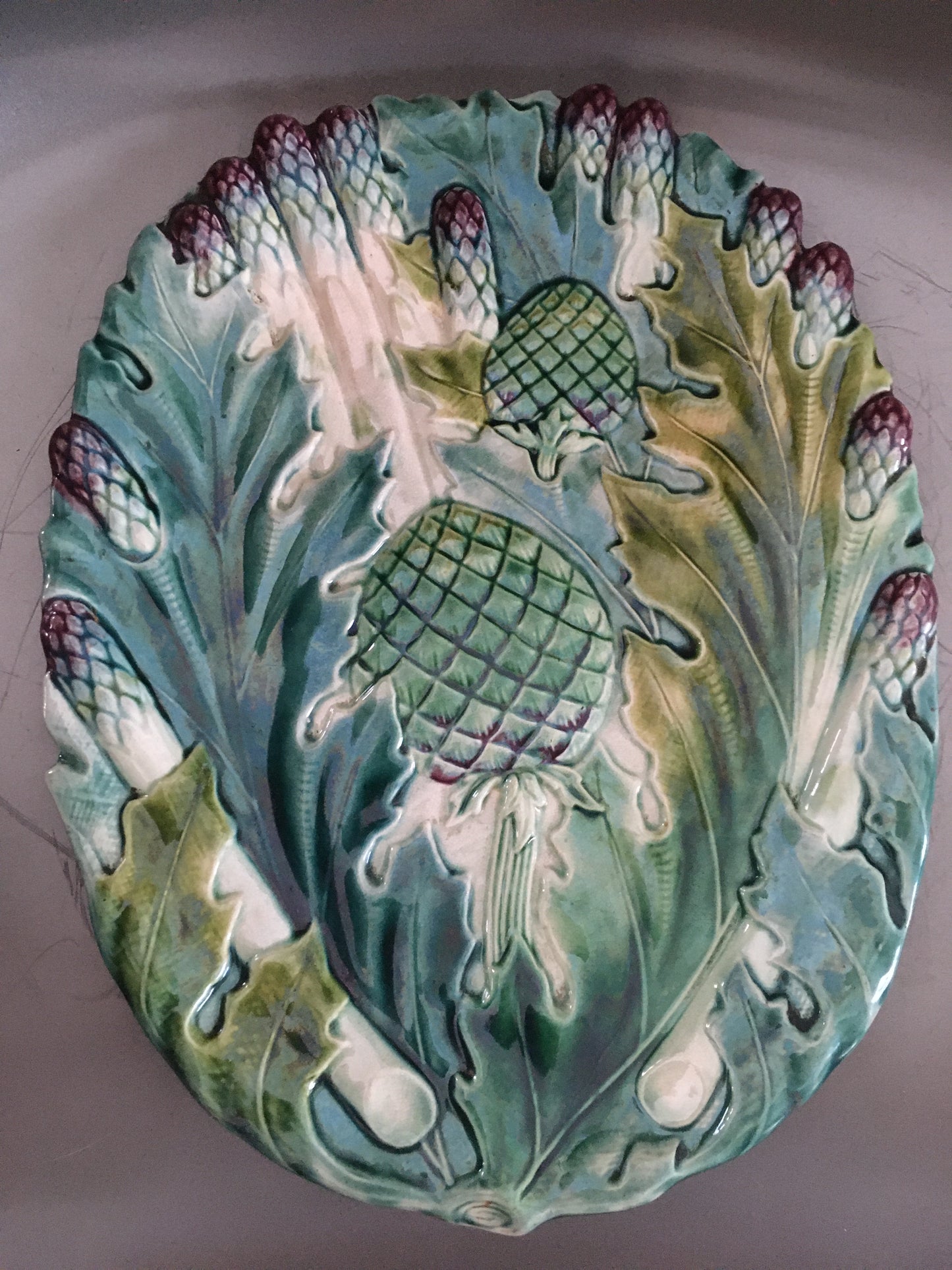 Antique french majolica asparagus platter