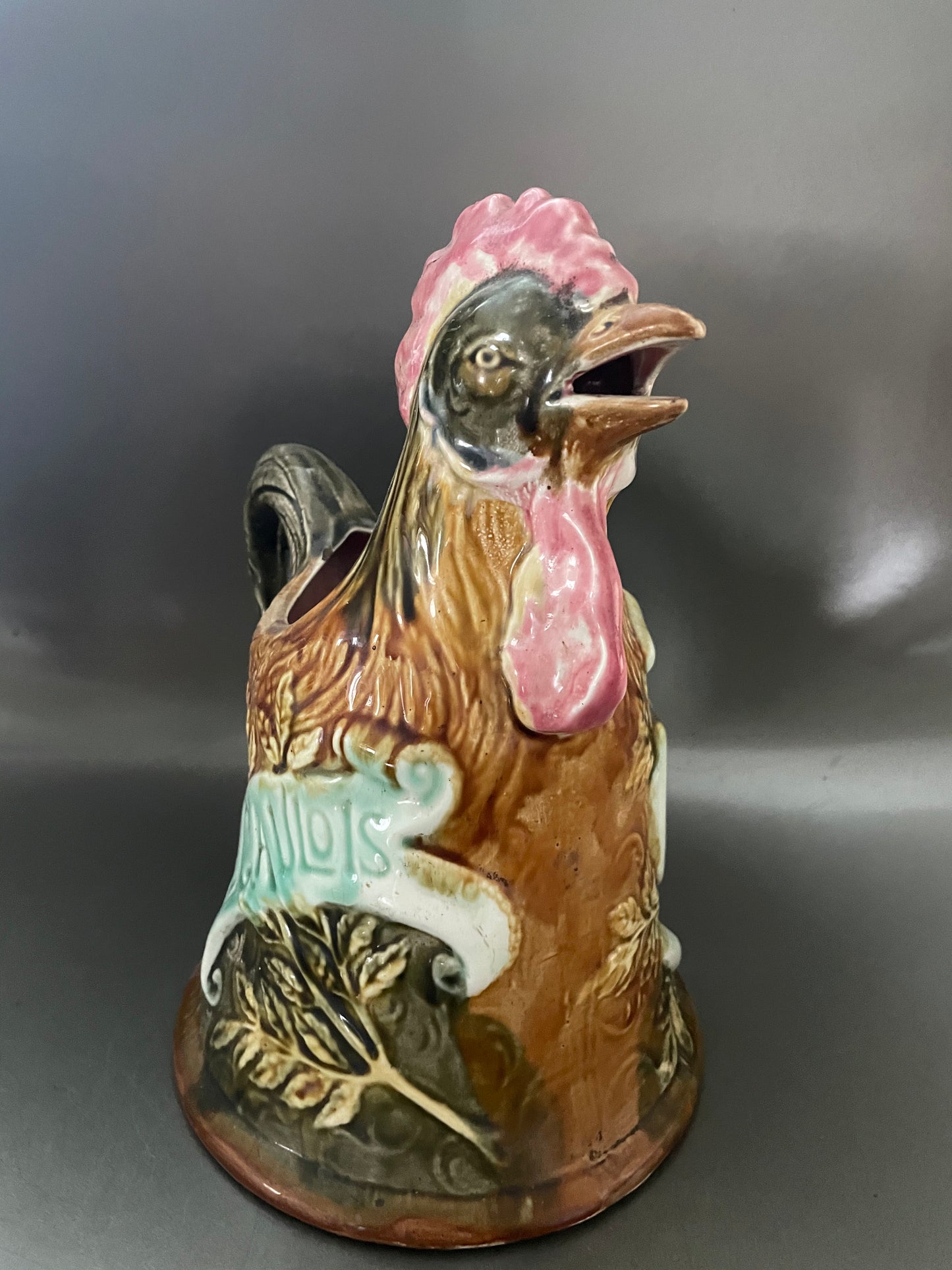 LA FAÏENCERIE D'ONNAING FRENCH MAJOLICA ROOSTER PITCHER