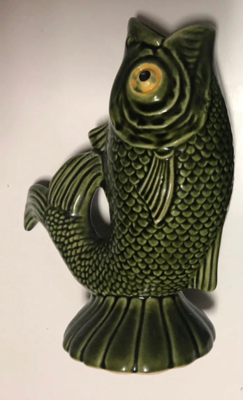 Majolica pitcher green fish