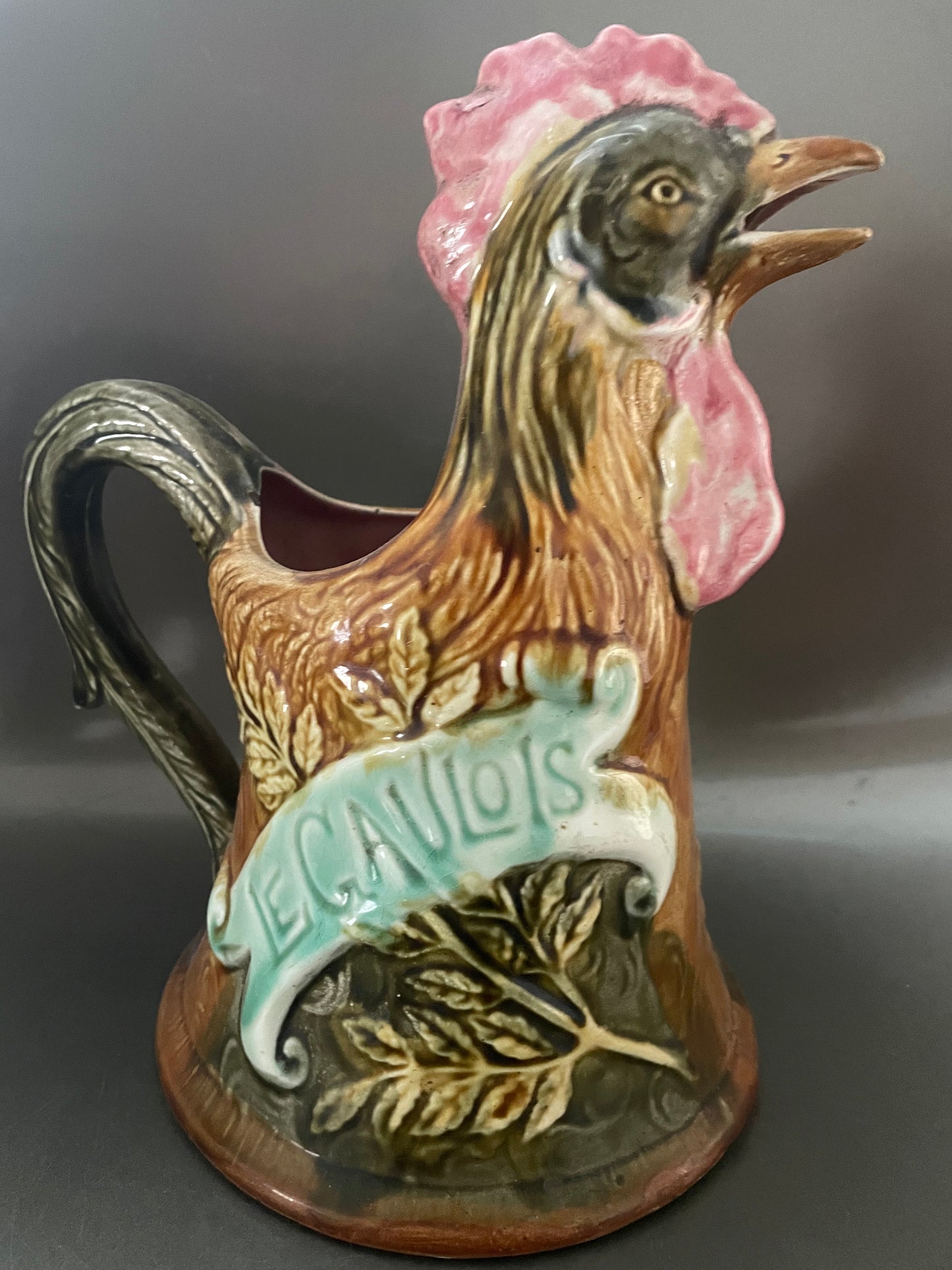 LA FAÏENCERIE D'ONNAING FRENCH MAJOLICA ROOSTER PITCHER