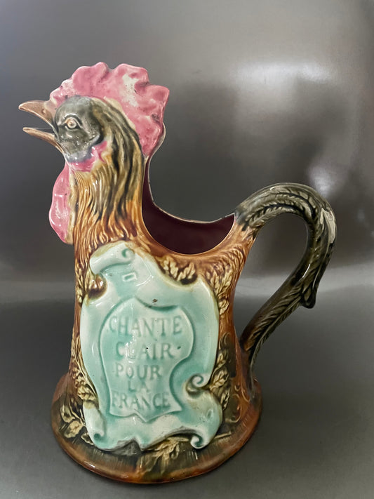 LA FAÏENCERIE D'ONNAING FRENCH MAJOLICA ROOSTER PITCHER