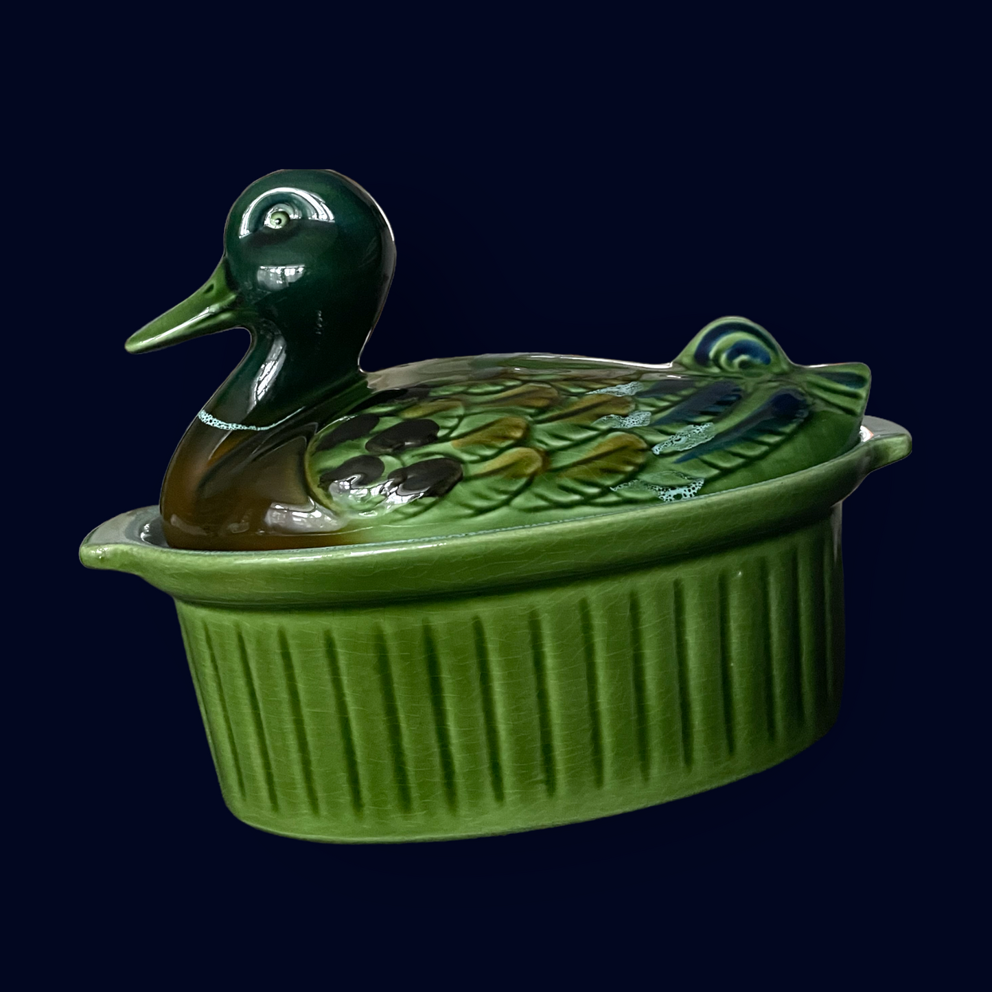 Antique majolica duck tureen