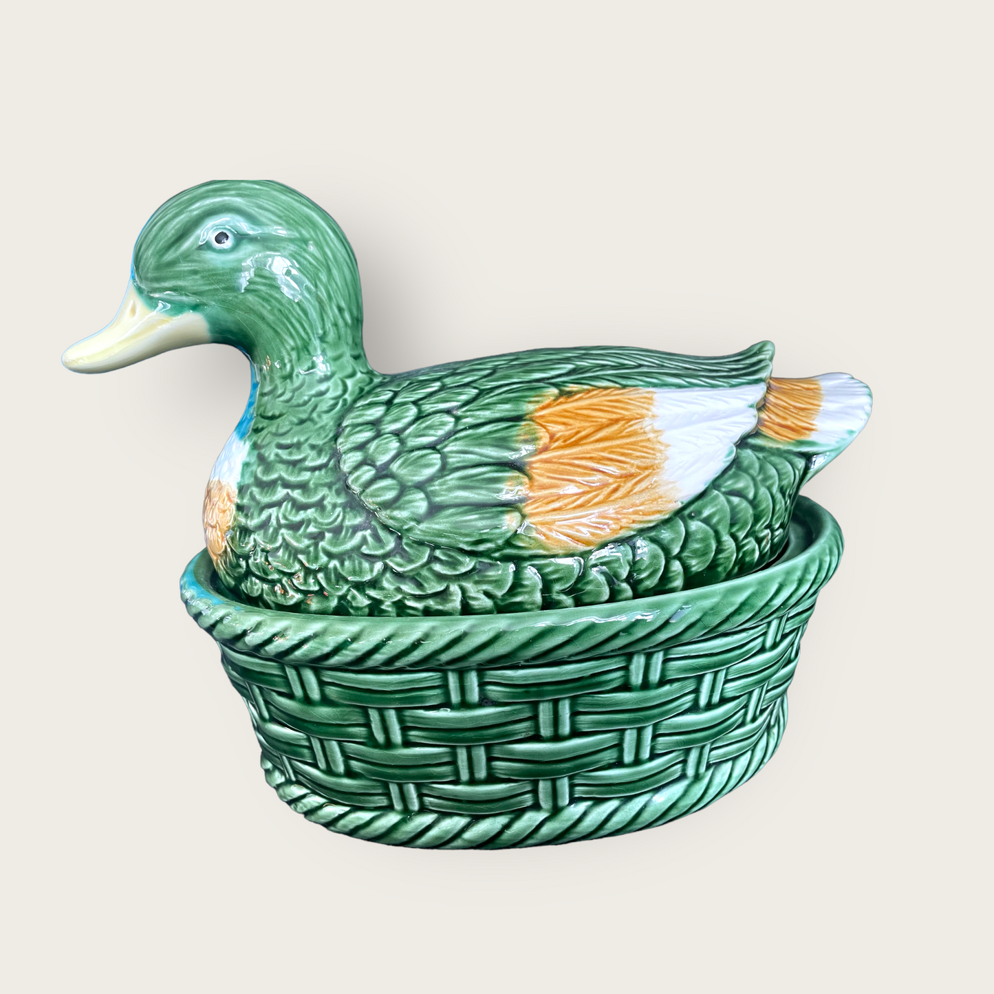 Caldas da Rainha XL majolica duck Tureen