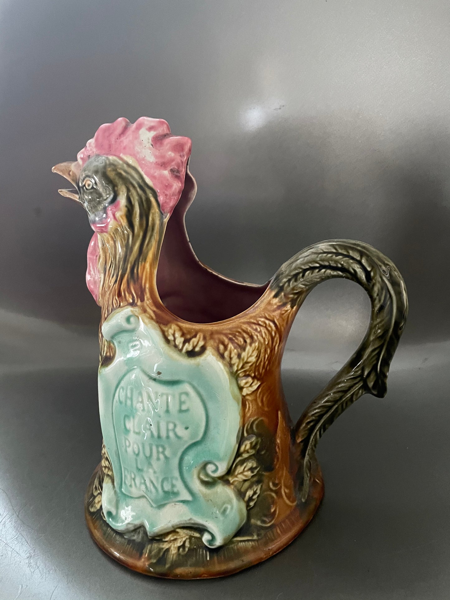 LA FAÏENCERIE D'ONNAING FRENCH MAJOLICA ROOSTER PITCHER