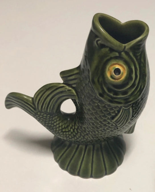 Majolica pitcher green fish