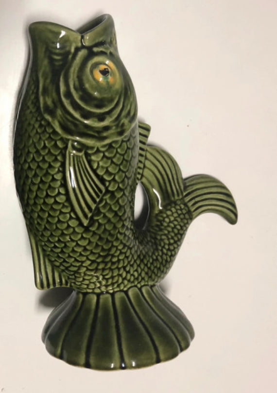 Majolica pitcher green fish