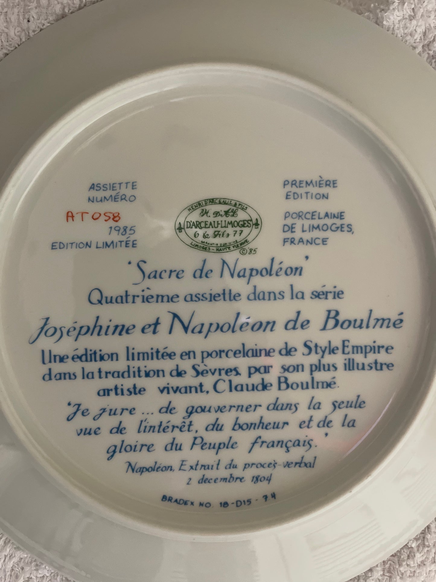 La sacre de Napoleon plate limited edition