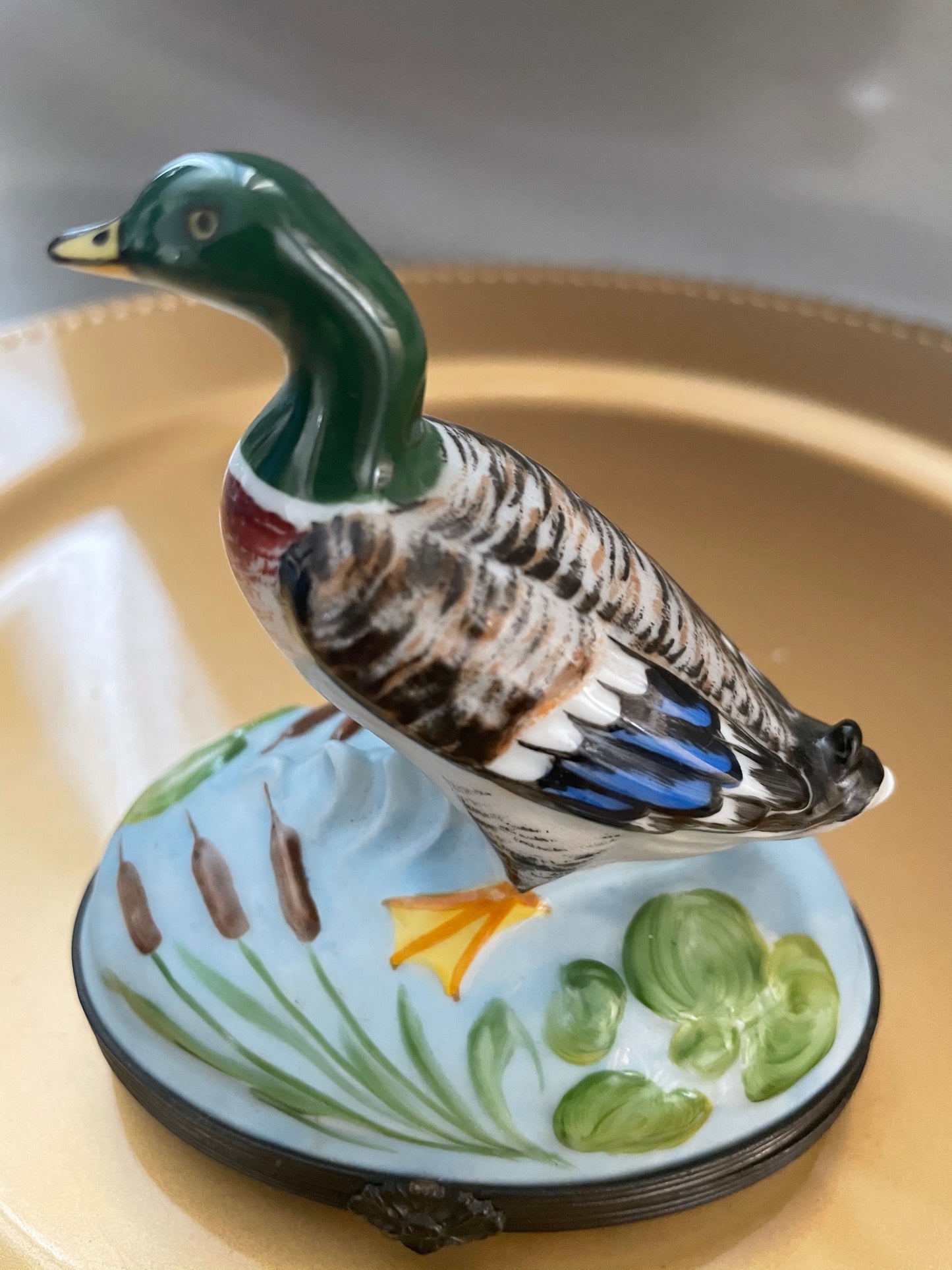 Limoges trincketbox duck in pond