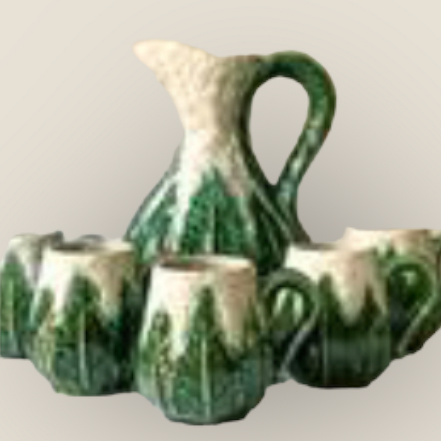 Vintage cauliflower pitcher with mugs