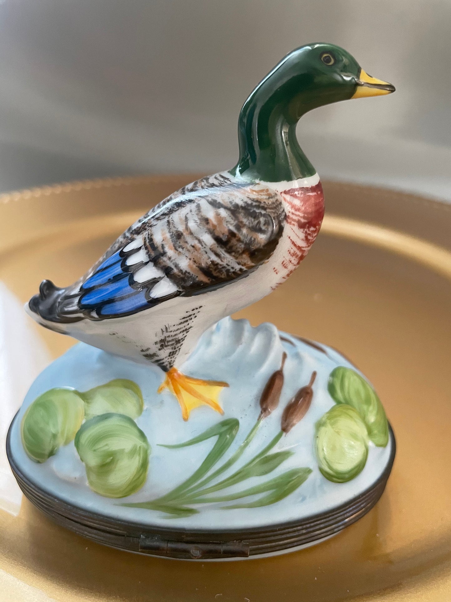 Limoges trincketbox duck in pond