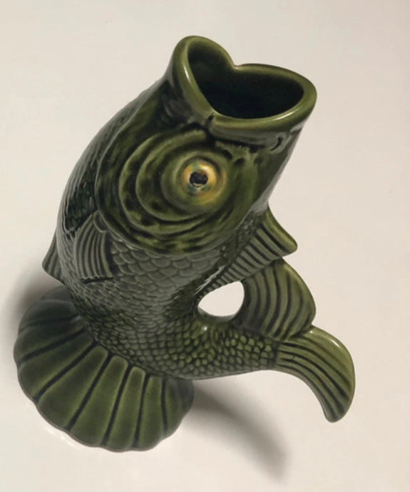 Majolica pitcher green fish